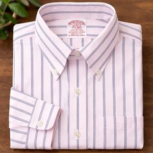 Brooks Brothers Pink Navy Triple Stripe Button Down Shirt 15.5 Made USA Cotton
